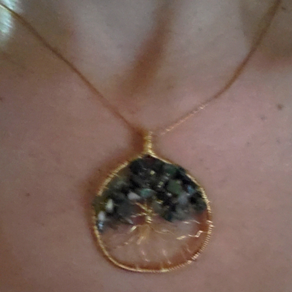 Dainty Gold Necklace with tiny Green Beads